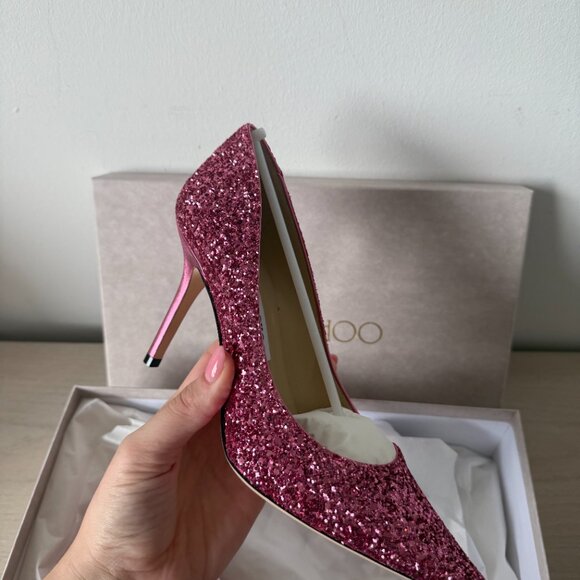 NWT Jimmy Choo Agnes Pumps Dragon Fruit Coarse Glitter Pointed Toe High Stiletto - Picture 5 of 13